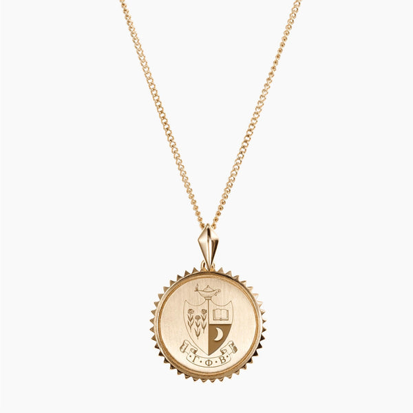 Gold Gamma Phi Beta Sunburst Crest Necklace
