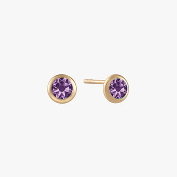 Amethyst Bezel Stud Earrings Pair Gold 