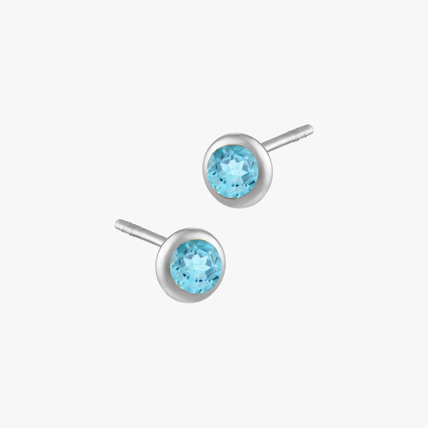 Blue Topaz Bezel Studs (Pair)