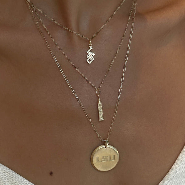 LSU Logo Florentine Pendant on figure