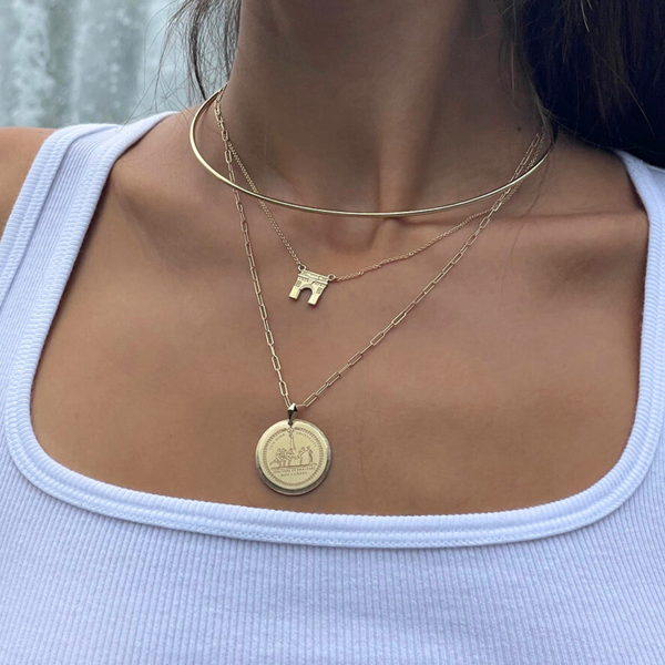 NYU Washington Square Arch Necklace on figure