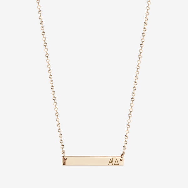Alpha Gamma Delta Horizontal Bar Necklace in Cavan Gold and 14K Gold