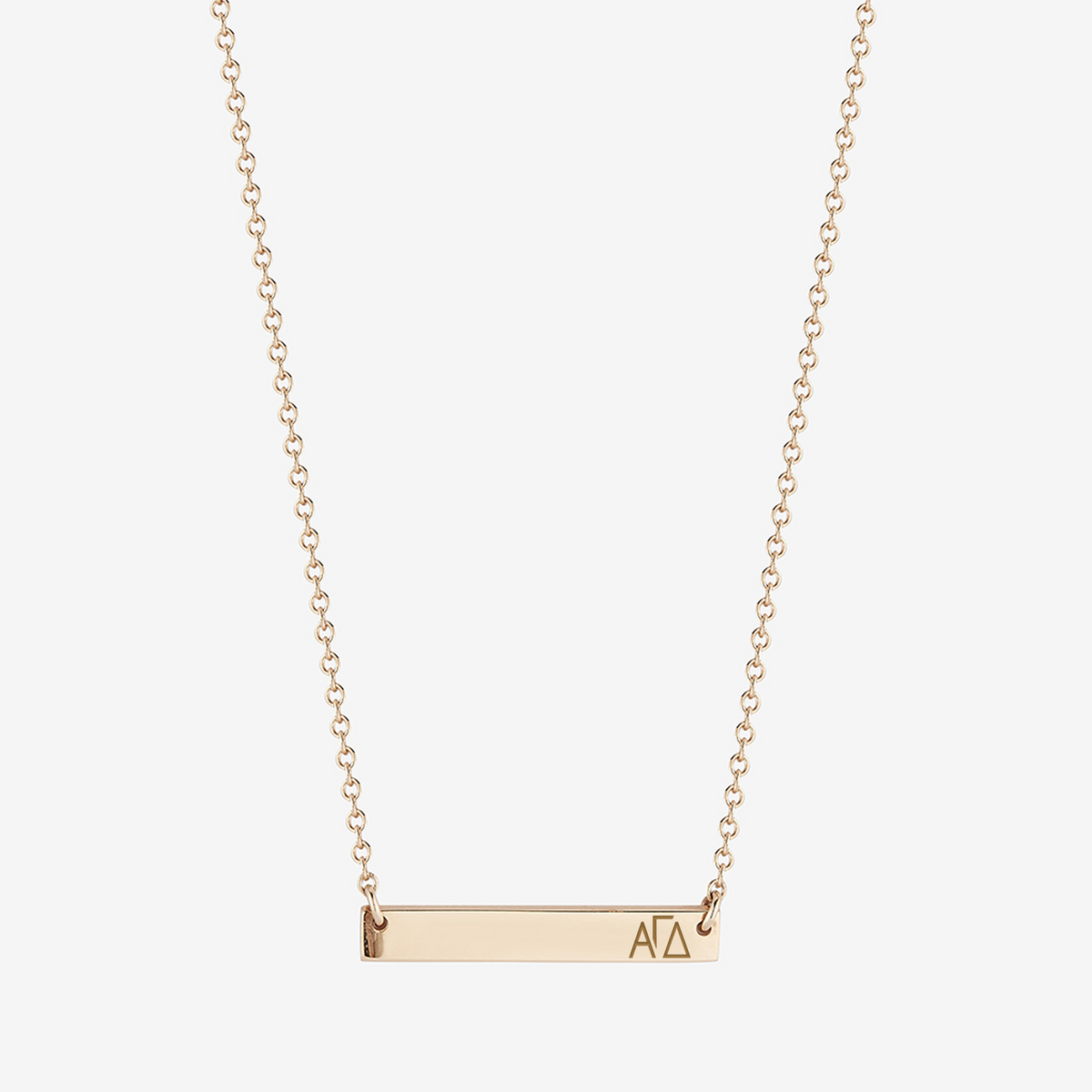 Alpha Gamma Delta Horizontal Bar Necklace in Cavan Gold and 14K Gold