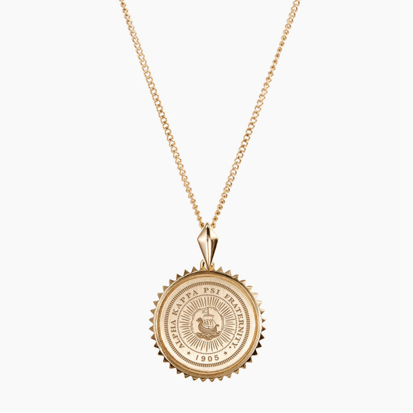 Gold Alpha Kappa Psi Sunburst Crest Necklace