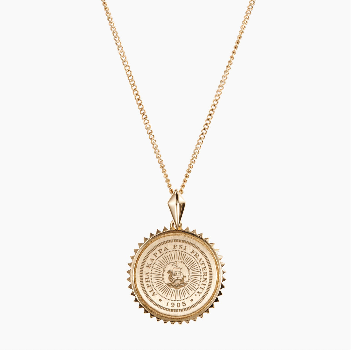 Gold Alpha Kappa Psi Sunburst Crest Necklace