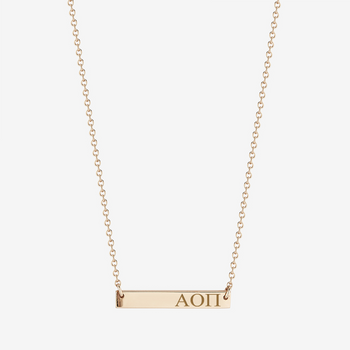 Alpha Omicron Pi Horizontal Bar Necklace in Cavan Gold and 14K Gold