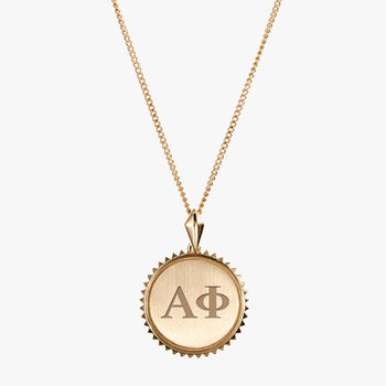 Gold Alpha Phi Sunburst Letters Necklace