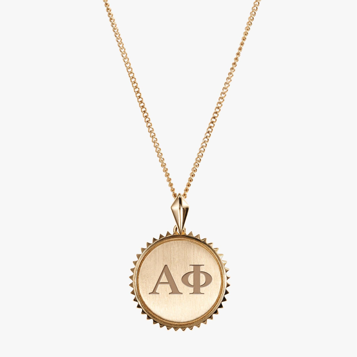 Gold Alpha Phi Sunburst Letters Necklace