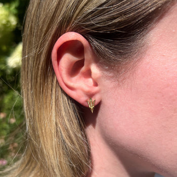 Arizona State Pitchfork Stud Earring shown on figure in gold