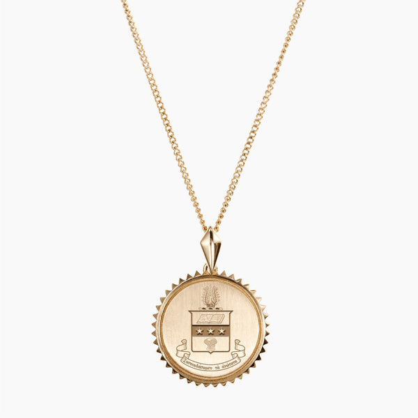 14K Gold and Cavan Gold Alpha Chi Omega AXO  Crest Sunburst Necklace