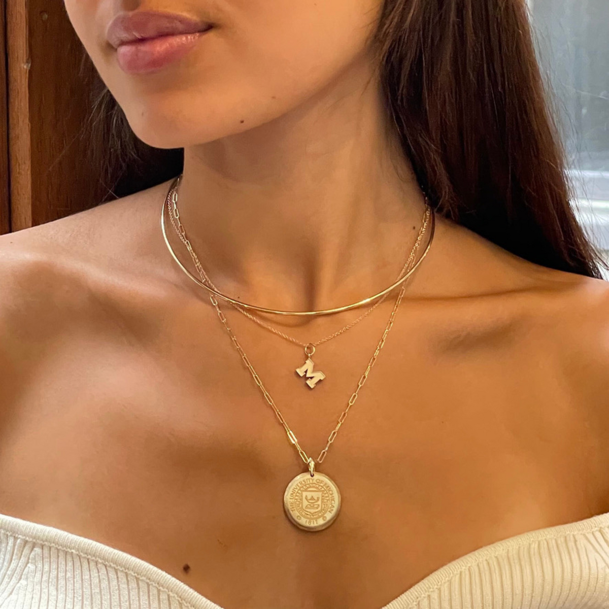 Michigan Florentine Crest Pendant on figure