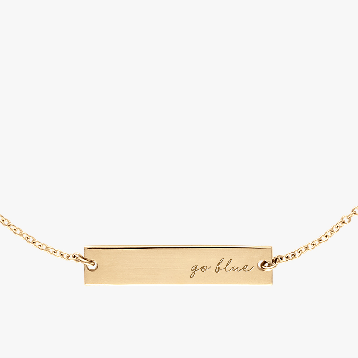 University of Michigan Go Blue Horizontal Necklace Cavan Gold Close Up