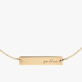 University of Michigan Go Blue Horizontal Necklace Cavan Gold Close Up