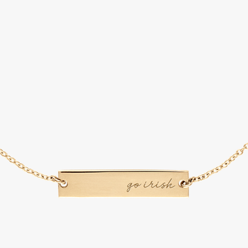 Notre Dame Go Irish Horizontal Necklace Cavan Gold Close Up