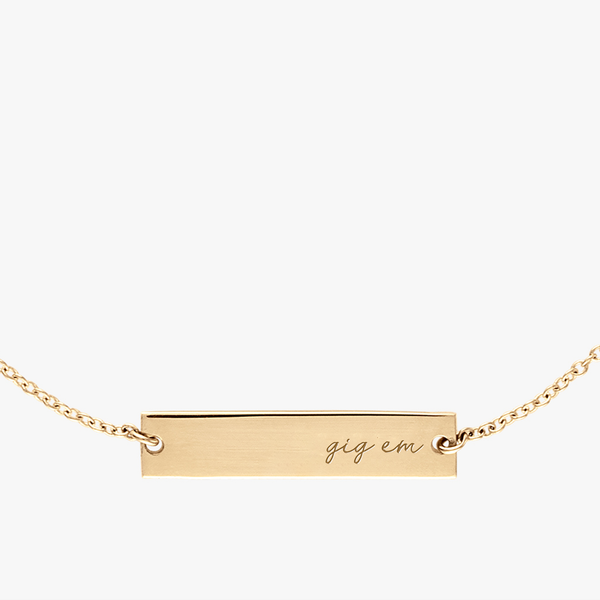 Texas A&M Gig' Em Horizontal Necklace Cavan Gold Close Up