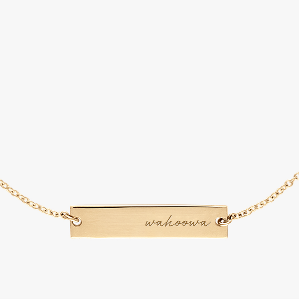 University of Virginia Horizontal Necklace Cavan Gold Close Up