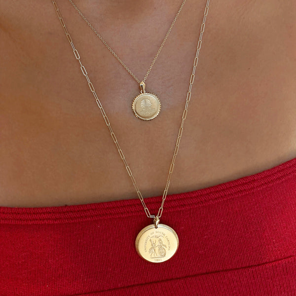 South Carolina Palm Sunburst Pendant on figure