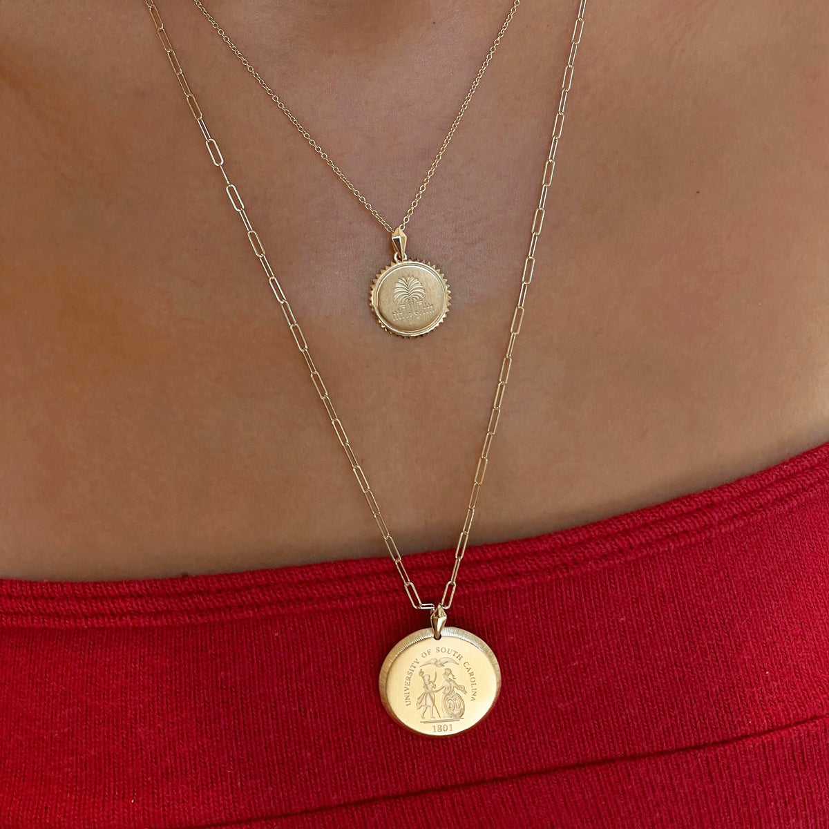 South Carolina Palm Sunburst Pendant on figure