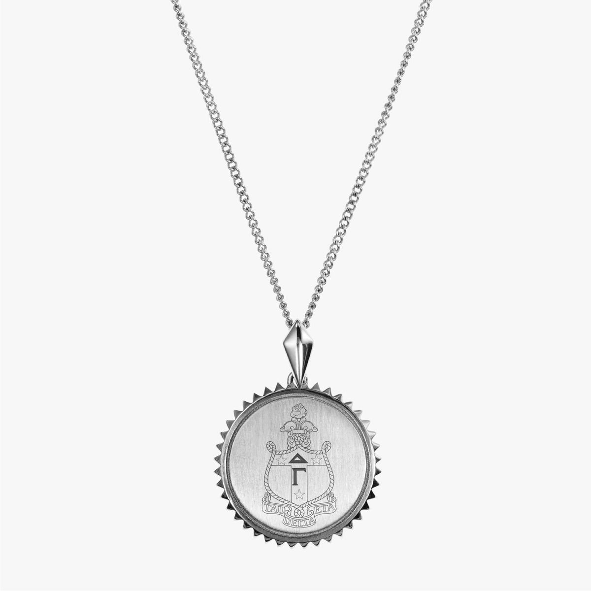 Silver Delta Gamma Sunburst Crest Necklace