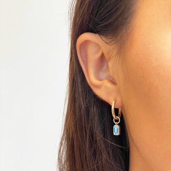 Blue Topaz Classic Hoop Bundle on figure in gold