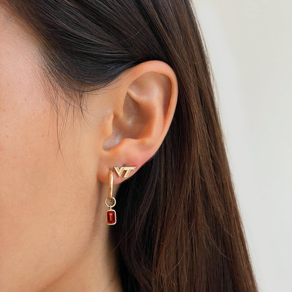 Virginia Tech Classic Earring Bundle shown on figure in gold