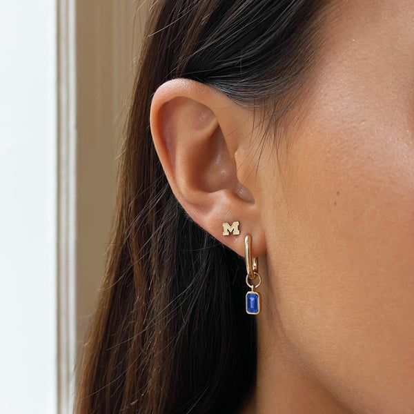 Michigan Sapphire Mini U Earring Bundle shown on figure in gold
