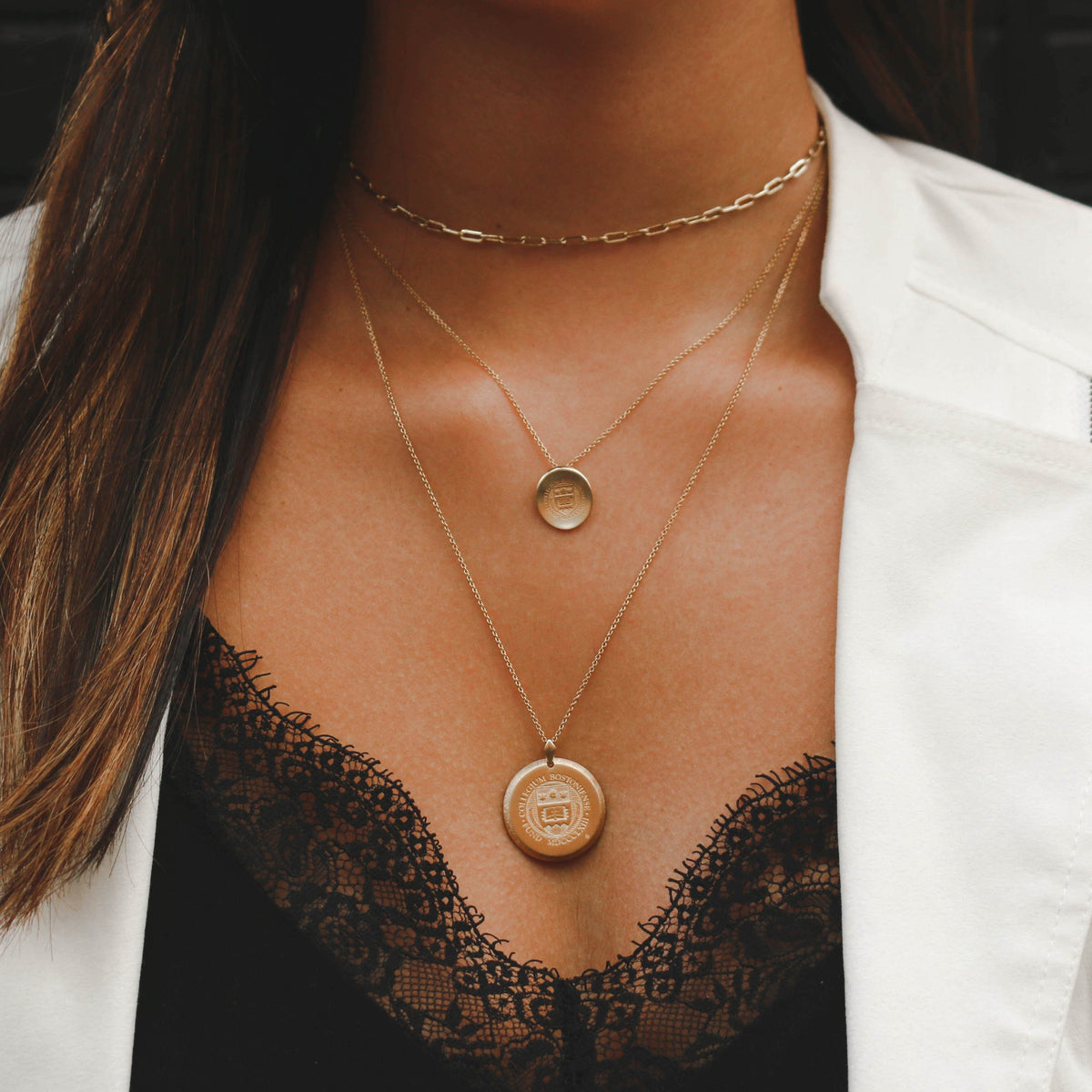 Gold College of Charleston Florentine Necklace on Figure