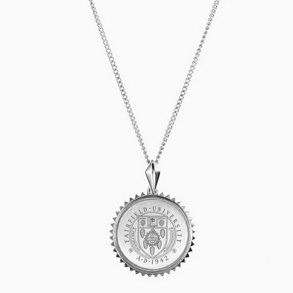 Sterling Silver Fairfield University Crest Sunburst Necklace