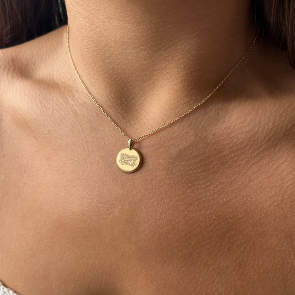 Delaware Vintage Florentine Necklace Petite shown on figure in gold