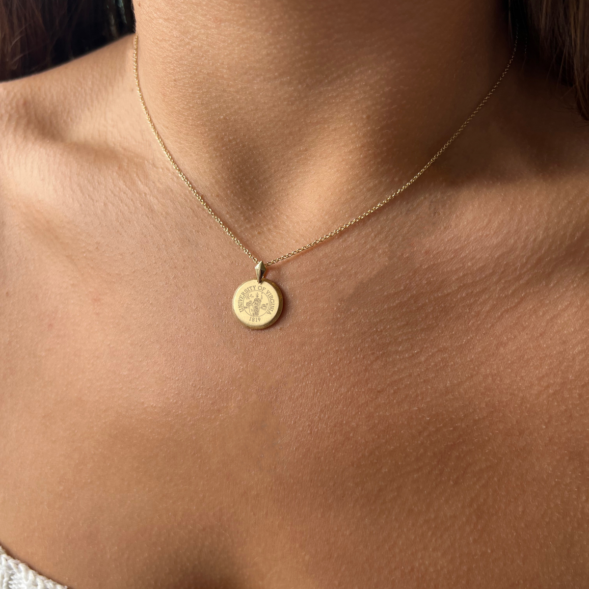 UVA Florentine Necklace Petite shown on figure in gold