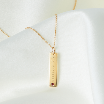 Northeastern Garnet Gemstone Bar laydown shown in gold