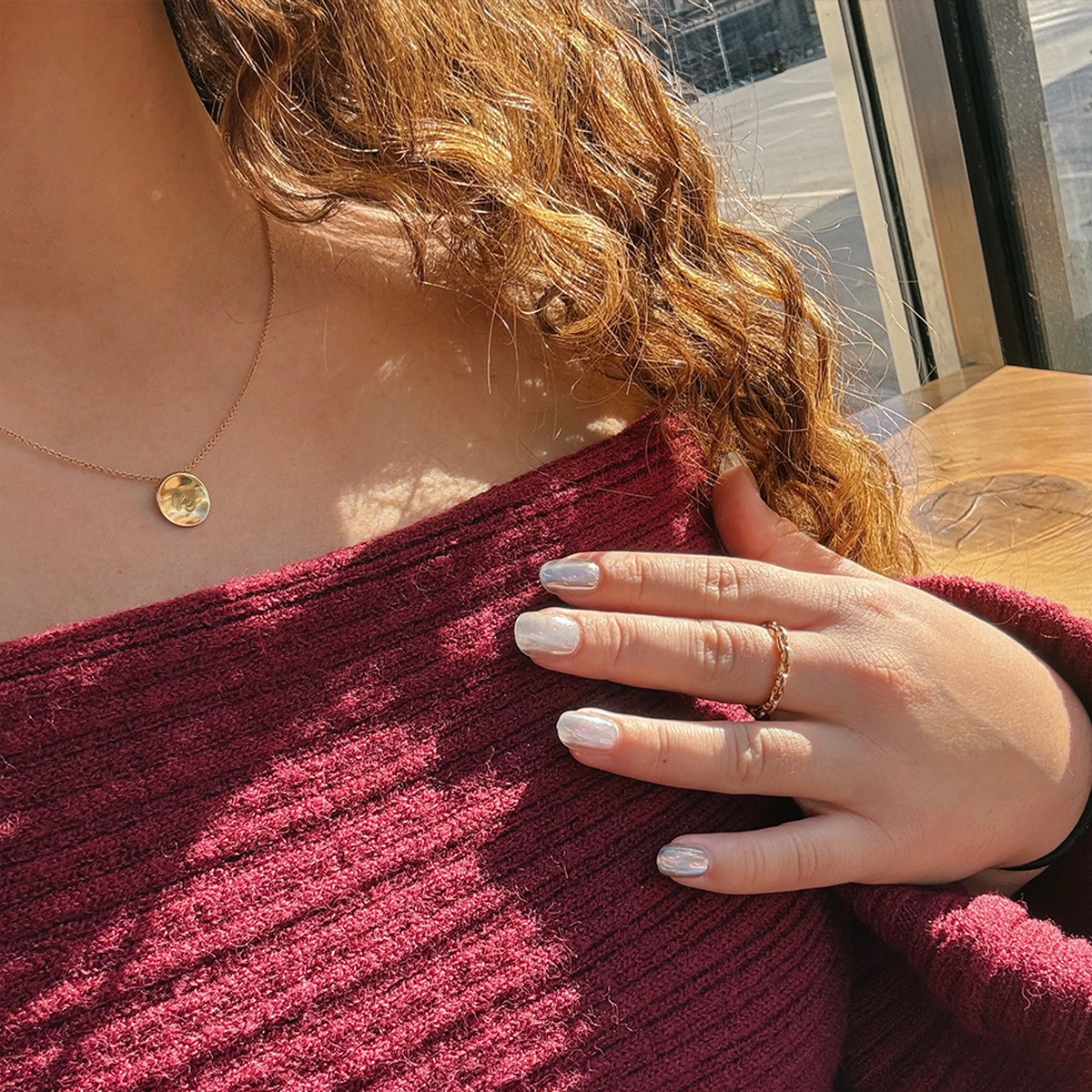 Georgia Tech Buzz Organic Necklace Petite shown on figure in gold