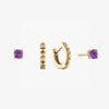 Amethyst stud earring bundle, gold hoops 