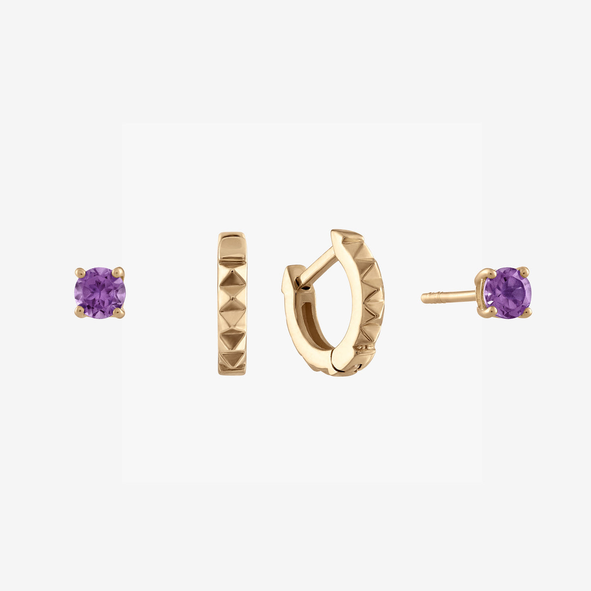 Amethyst stud earring bundle, gold hoops 