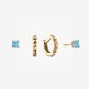 Blue Topaz Studs 3MM Sunburst Hoop Earring Gold