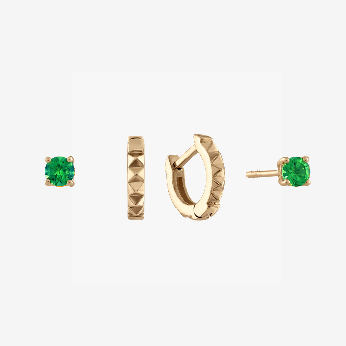 Emerald stud earring bundle, hoop gold