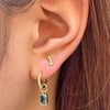 Kappa Kappa Gamma Key Stud Earring shown on figure in gold with Blue Topaz Florentine Earring Bundle