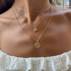 Kansas State Wildcat Charm shown on figure in gold on Cable Chain with Kansas State Sunburst Pant in gold on Link Chain