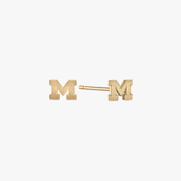 Michigan M Stud Earring Pair Gold 