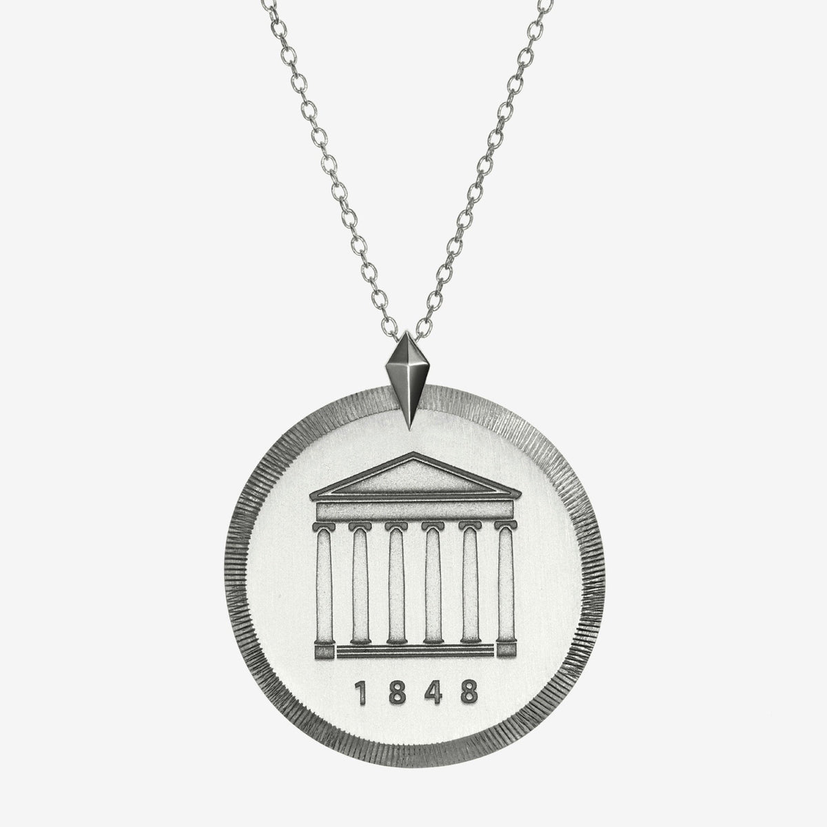 Silver Ole Miss Florentine Crest Necklace