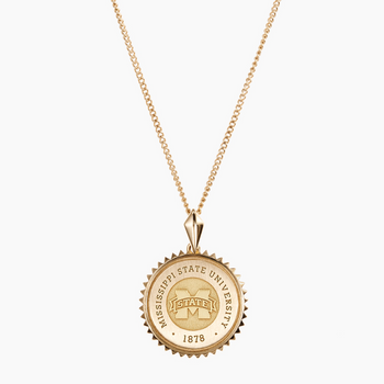 Mississippi State Crest Sunburst Necklace with Cable Chain