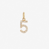 A gold-tone necklace charm with a diamond-encrusted number 5 pendant.