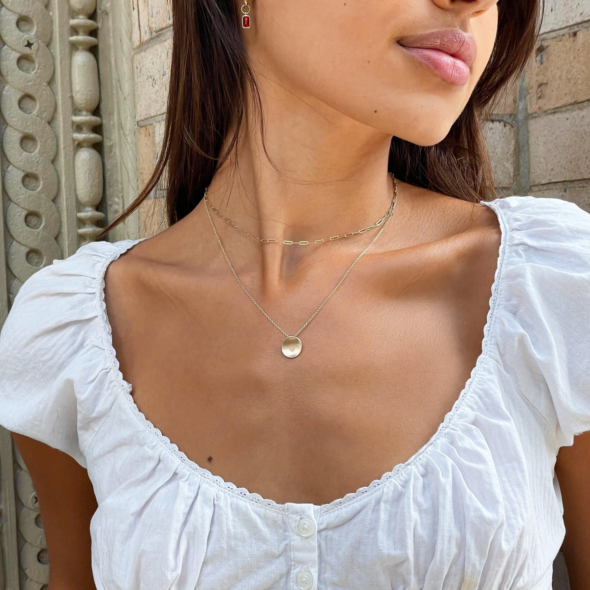 Organic Petite Necklace shown on figure in gold with Link Chain Choker