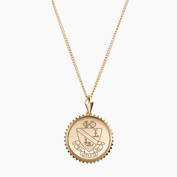 Gold Phi Chi Theta Sunburst Crest Necklace