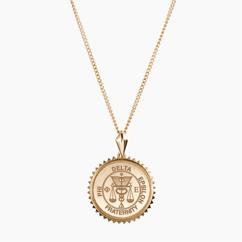 Gold Phi Delta Epsilon Sunburst Crest Necklace