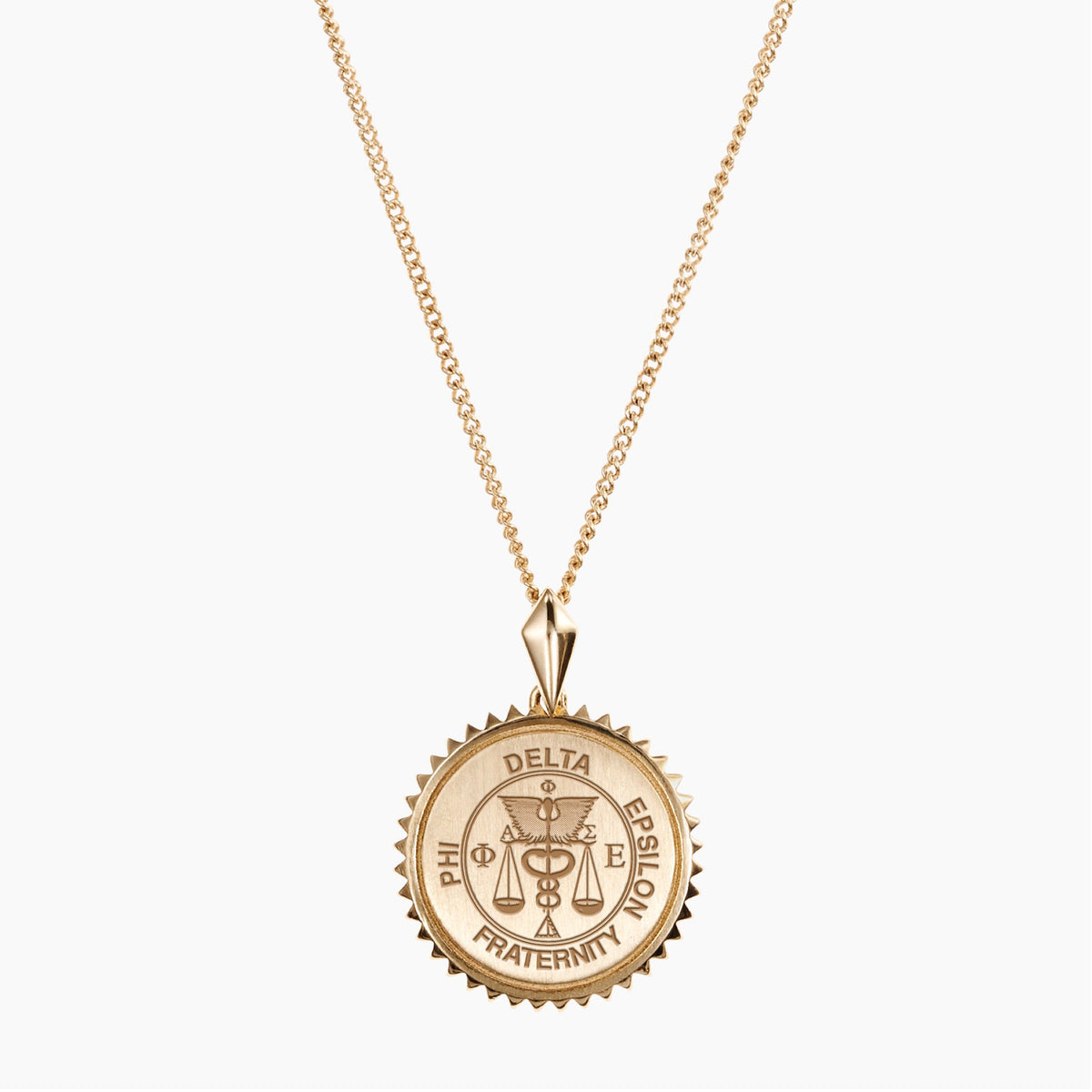 Gold Phi Delta Epsilon Sunburst Crest Necklace