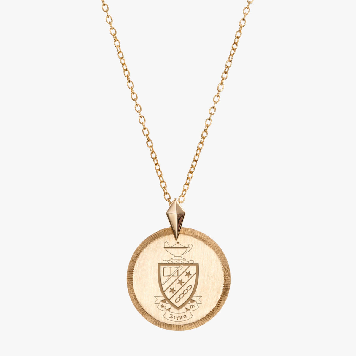 Gold Phi Sigma Pi Florentine Crest Necklace Petite