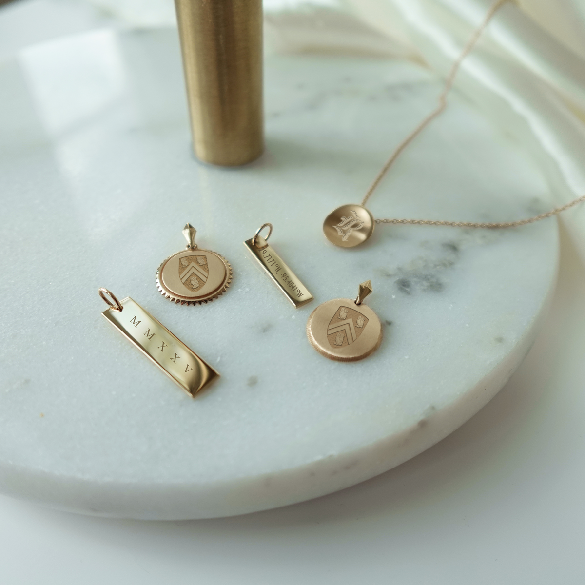 Rice University collection laydown shown in gold