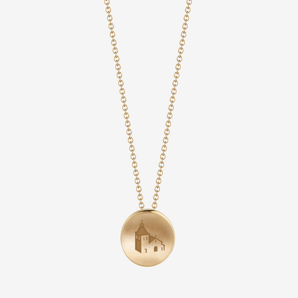 14K Gold and Cavan Gold Santa Clara University Mission Church Necklace