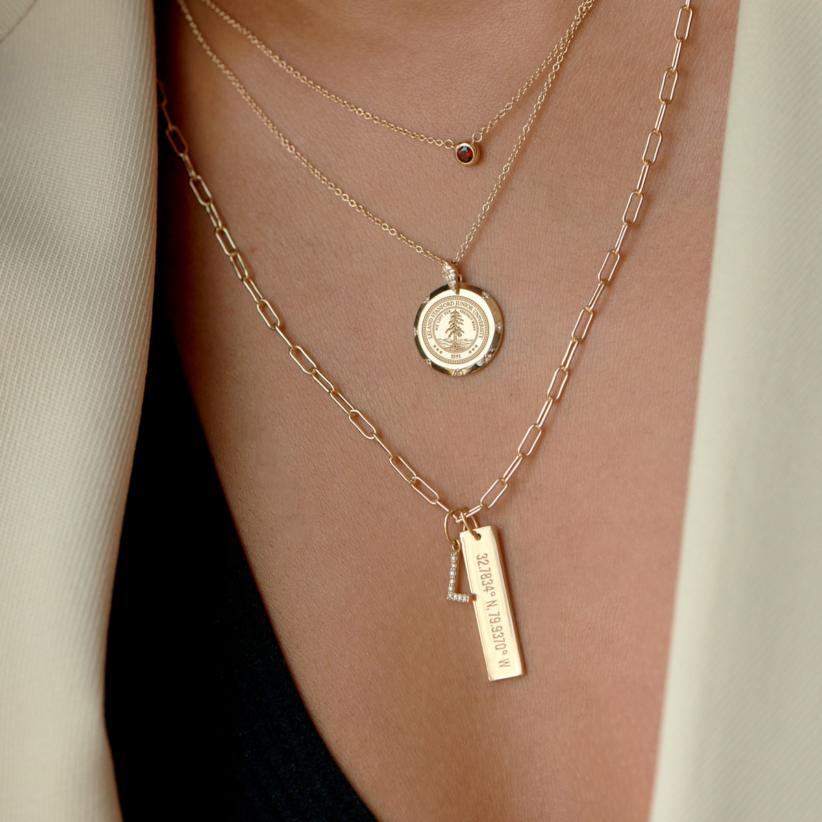 Stanford Crest 7-Point Diamond Pendant